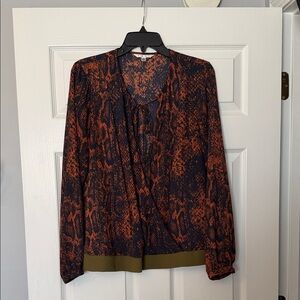 CAbi Black and Orange Patterned Blouse